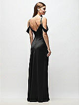 Rear View Thumbnail - Black Off-the-Shoulder Swag Ruched Side Satin Bias Maxi Dress with Adjustable Spaghetti Straps