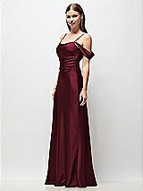 Side View Thumbnail - Cabernet Off-the-Shoulder Swag Ruched Side Satin Bias Maxi Dress with Adjustable Spaghetti Straps