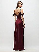 Rear View Thumbnail - Cabernet Off-the-Shoulder Swag Ruched Side Satin Bias Maxi Dress with Adjustable Spaghetti Straps