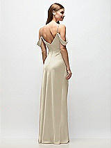 Rear View Thumbnail - Champagne Off-the-Shoulder Swag Ruched Side Satin Bias Maxi Dress with Adjustable Spaghetti Straps
