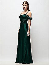 Side View Thumbnail - Evergreen Off-the-Shoulder Swag Ruched Side Satin Bias Maxi Dress with Adjustable Spaghetti Straps