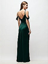 Rear View Thumbnail - Evergreen Off-the-Shoulder Swag Ruched Side Satin Bias Maxi Dress with Adjustable Spaghetti Straps