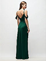 Rear View Thumbnail - Hunter Green Off-the-Shoulder Swag Ruched Side Satin Bias Maxi Dress with Adjustable Spaghetti Straps