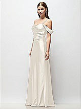 Side View Thumbnail - Ivory Off-the-Shoulder Swag Ruched Side Satin Bias Maxi Dress with Adjustable Spaghetti Straps
