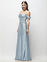 Side View Thumbnail - Mist Off-the-Shoulder Swag Ruched Side Satin Bias Maxi Dress with Adjustable Spaghetti Straps