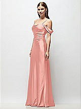 Side View Thumbnail - Rose Off-the-Shoulder Swag Ruched Side Satin Bias Maxi Dress with Adjustable Spaghetti Straps
