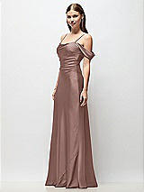 Side View Thumbnail - Sienna Off-the-Shoulder Swag Ruched Side Satin Bias Maxi Dress with Adjustable Spaghetti Straps