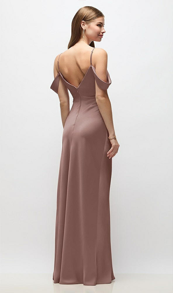 Back View - Sienna Off-the-Shoulder Swag Ruched Side Satin Bias Maxi Dress with Adjustable Spaghetti Straps