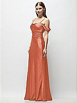 Side View Thumbnail - Terracotta Copper Off-the-Shoulder Swag Ruched Side Satin Bias Maxi Dress with Adjustable Spaghetti Straps
