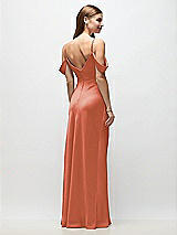 Rear View Thumbnail - Terracotta Copper Off-the-Shoulder Swag Ruched Side Satin Bias Maxi Dress with Adjustable Spaghetti Straps