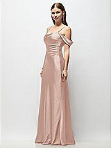 Side View Thumbnail - Toasted Sugar Off-the-Shoulder Swag Ruched Side Satin Bias Maxi Dress with Adjustable Spaghetti Straps