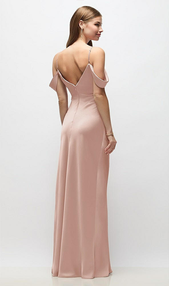 Back View - Toasted Sugar Off-the-Shoulder Swag Ruched Side Satin Bias Maxi Dress with Adjustable Spaghetti Straps