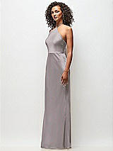 Side View Thumbnail - Cashmere Gray High-Neck Halter Stretch Satin Maxi Dress with Bias A-line Skirt