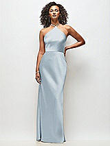 Front View Thumbnail - Mist High-Neck Halter Stretch Satin Maxi Dress with Bias A-line Skirt