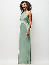 Side View Thumbnail - Seagrass High-Neck Halter Stretch Satin Maxi Dress with Bias A-line Skirt