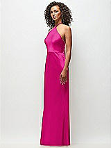 Side View Thumbnail - Think Pink High-Neck Halter Stretch Satin Maxi Dress with Bias A-line Skirt