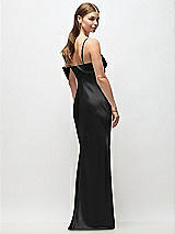 Rear View Thumbnail - Black Asymmetrical Cuff Neck Stretch Satin Bias Maxi Dress with Adjustable Spaghetti Straps