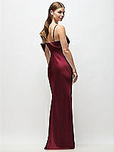 Rear View Thumbnail - Cabernet Asymmetrical Cuff Neck Stretch Satin Bias Maxi Dress with Adjustable Spaghetti Straps