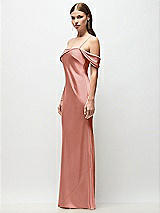 Side View Thumbnail - Desert Rose Asymmetrical Cuff Neck Stretch Satin Bias Maxi Dress with Adjustable Spaghetti Straps