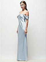 Side View Thumbnail - Mist Asymmetrical Cuff Neck Stretch Satin Bias Maxi Dress with Adjustable Spaghetti Straps