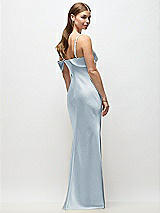 Rear View Thumbnail - Mist Asymmetrical Cuff Neck Stretch Satin Bias Maxi Dress with Adjustable Spaghetti Straps
