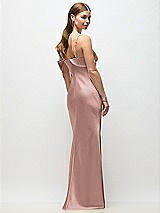 Rear View Thumbnail - Neu Nude Asymmetrical Cuff Neck Stretch Satin Bias Maxi Dress with Adjustable Spaghetti Straps