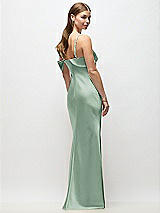Rear View Thumbnail - Seagrass Asymmetrical Cuff Neck Stretch Satin Bias Maxi Dress with Adjustable Spaghetti Straps