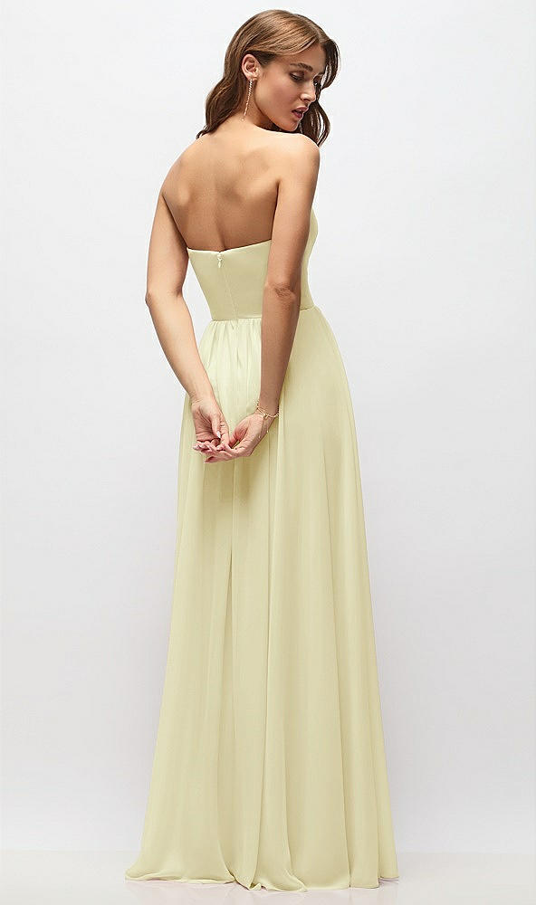 Back View - Butter Yellow Strapless Basque Drop Waist Chiffon Maxi Dress with Shirred Skirt 