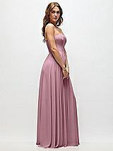 Side View Thumbnail - Dusty Pink Strapless Basque Drop Waist Chiffon Maxi Dress with Shirred Skirt 