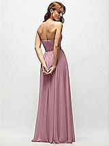 Rear View Thumbnail - Dusty Pink Strapless Basque Drop Waist Chiffon Maxi Dress with Shirred Skirt 