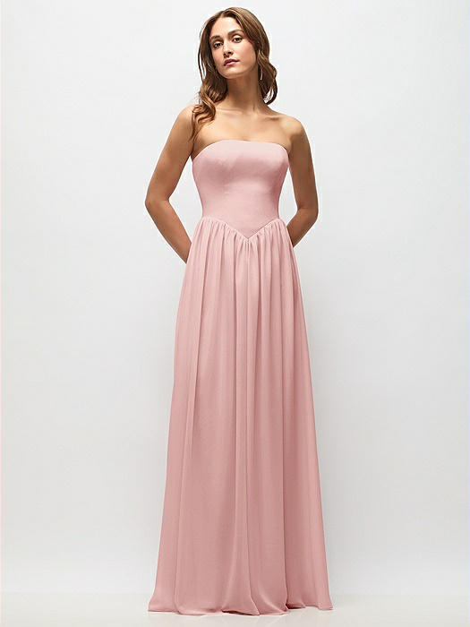 Strapless Basque Drop Waist Chiffon Maxi Dress with Shirred Skirt 