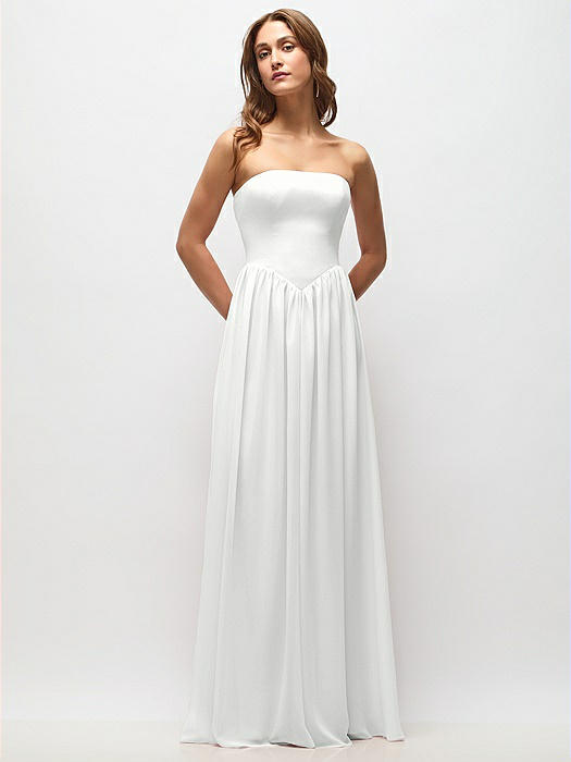 Strapless Basque Drop Waist Chiffon Maxi Dress with Shirred Skirt 
