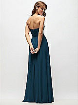 Rear View Thumbnail - Atlantic Blue Strapless Basque Drop Waist Chiffon Maxi Dress with Shirred Skirt 