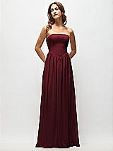 Front View Thumbnail - Cabernet Strapless Basque Drop Waist Chiffon Maxi Dress with Shirred Skirt 