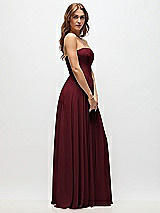 Side View Thumbnail - Cabernet Strapless Basque Drop Waist Chiffon Maxi Dress with Shirred Skirt 