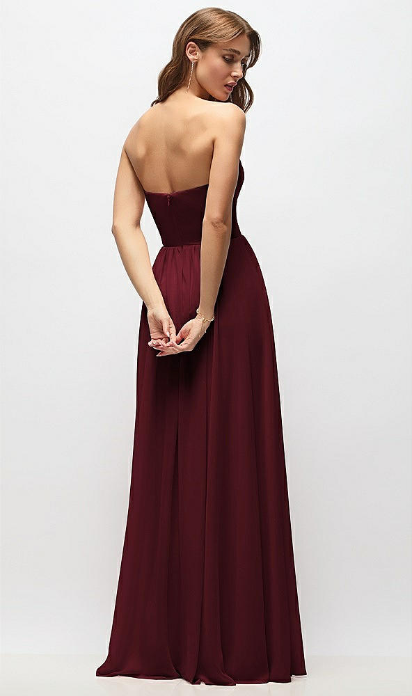 Back View - Cabernet Strapless Basque Drop Waist Chiffon Maxi Dress with Shirred Skirt 