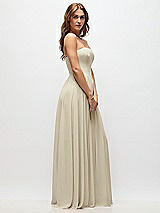 Side View Thumbnail - Champagne Strapless Basque Drop Waist Chiffon Maxi Dress with Shirred Skirt 