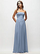 Front View Thumbnail - Cloudy Strapless Basque Drop Waist Chiffon Maxi Dress with Shirred Skirt 