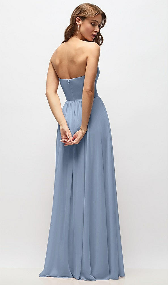 Back View - Cloudy Strapless Basque Drop Waist Chiffon Maxi Dress with Shirred Skirt 