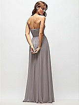 Rear View Thumbnail - Cashmere Gray Strapless Basque Drop Waist Chiffon Maxi Dress with Shirred Skirt 