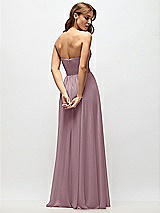 Rear View Thumbnail - Dusty Rose Strapless Basque Drop Waist Chiffon Maxi Dress with Shirred Skirt 