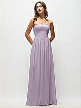 Front View Thumbnail - Lilac Haze Strapless Basque Drop Waist Chiffon Maxi Dress with Shirred Skirt 