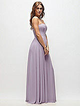 Side View Thumbnail - Lilac Haze Strapless Basque Drop Waist Chiffon Maxi Dress with Shirred Skirt 