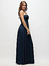 Side View Thumbnail - Midnight Navy Strapless Basque Drop Waist Chiffon Maxi Dress with Shirred Skirt 