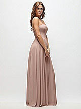 Side View Thumbnail - Neu Nude Strapless Basque Drop Waist Chiffon Maxi Dress with Shirred Skirt 