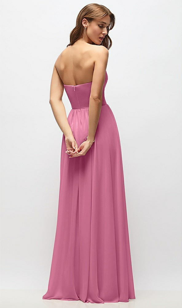 Back View - Orchid Pink Strapless Basque Drop Waist Chiffon Maxi Dress with Shirred Skirt 