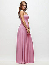 Side View Thumbnail - Powder Pink Strapless Basque Drop Waist Chiffon Maxi Dress with Shirred Skirt 