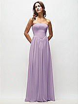 Front View Thumbnail - Pale Purple Strapless Basque Drop Waist Chiffon Maxi Dress with Shirred Skirt 