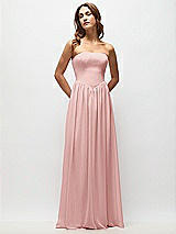 Front View Thumbnail - Rose Strapless Basque Drop Waist Chiffon Maxi Dress with Shirred Skirt 
