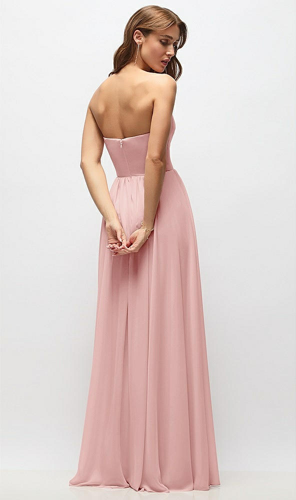 Back View - Rose Strapless Basque Drop Waist Chiffon Maxi Dress with Shirred Skirt 